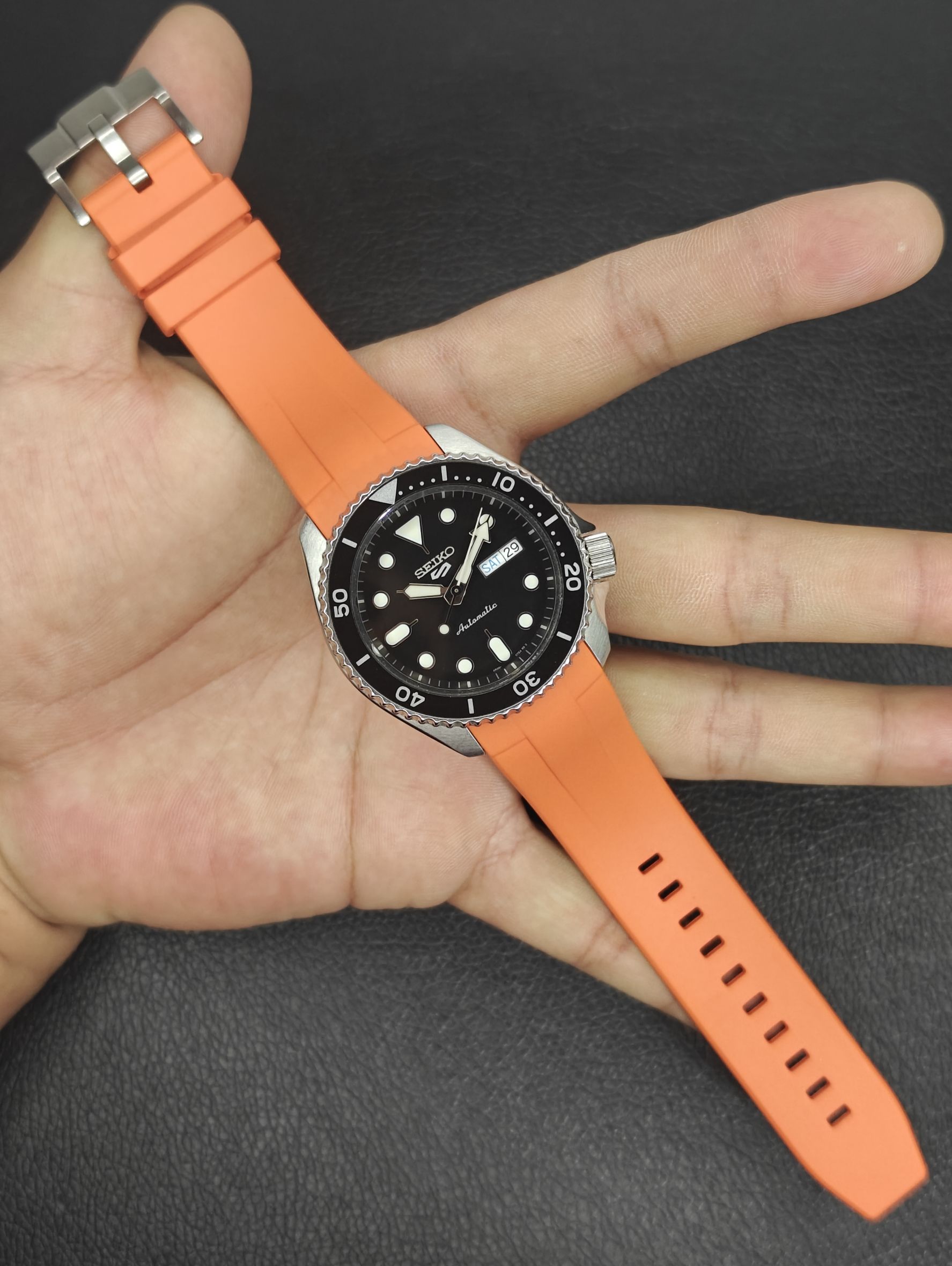 Monstraps Orange Curved End Rubber Straps for Seiko 5 Sports SKX and Seiko5 Sport GMT - Image 4