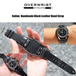 Italian Handmade Black Leather Bund Strap