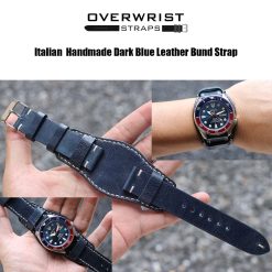 Italian Handmade Dark Blue Leather Bund Strap