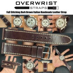 Full Stitching Dark Brown Italian Handmade Leather Strap