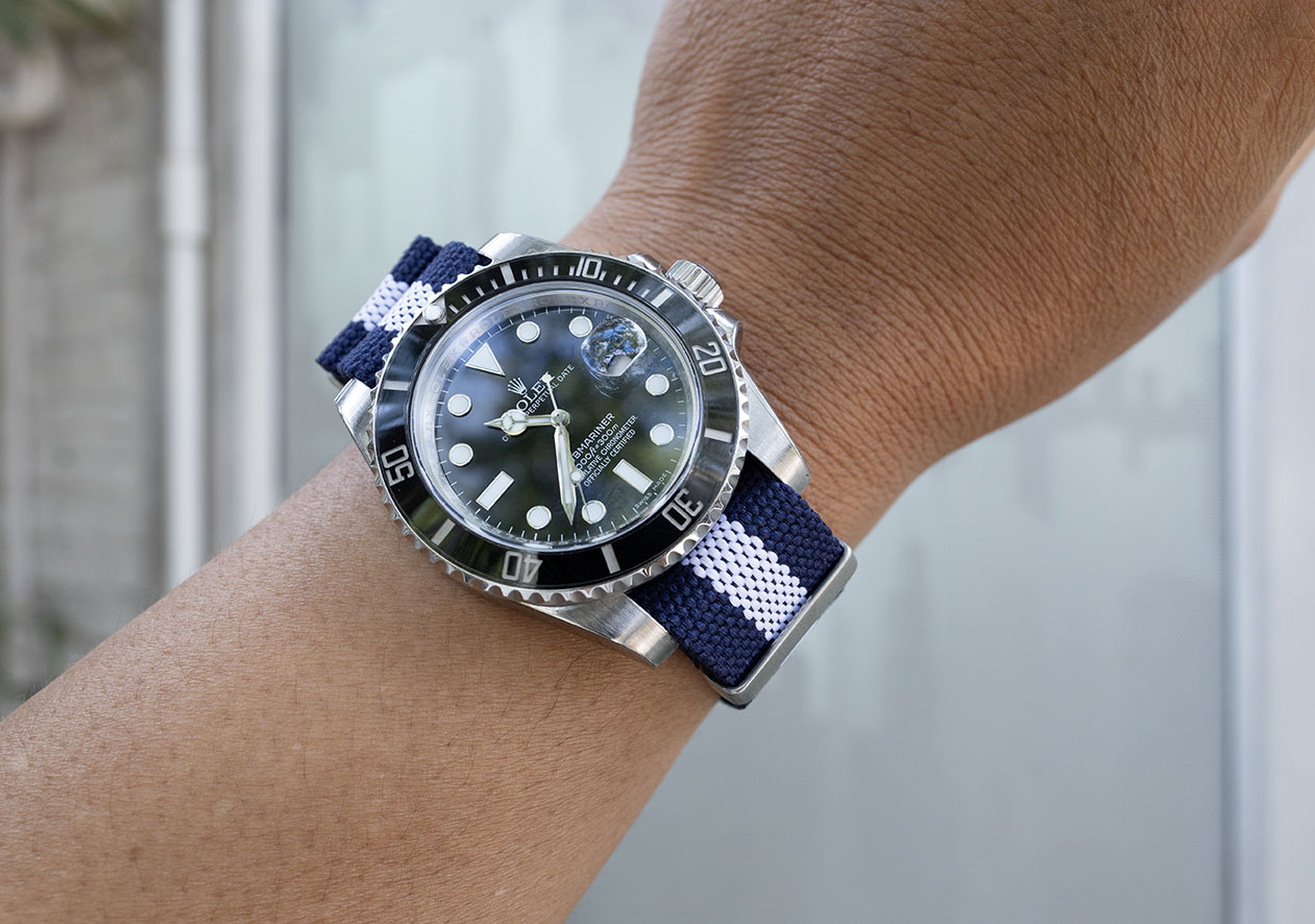 สายนาโต้ Premium Navy and White Nylon Strap - Image 3