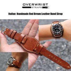 Italian Handmade Red Brown Leather Bund Strap