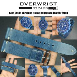 Side Stitch Dark Blue Italian Handmade Leather Strap