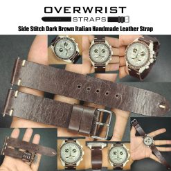 Side Stitch Dark Brown Italian Handmade Leather Strap