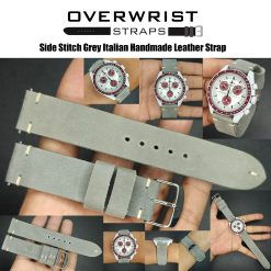 Side Stitch Grey Italian Handmade Leather Strap