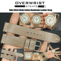 Side Stitch Khaki Italian Handmade Leather Strap