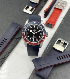 Alternative view of TD01 Navy Curved End Rubber Straps for Tudor Black Bay 41MM