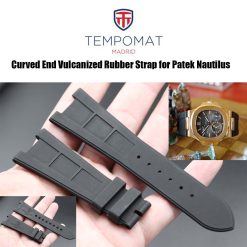 Black Curved End Vulcanized Rubber Strap for Patek Philippe Nautilus