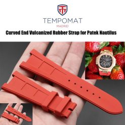 Red Curved End Vulcanized Rubber Strap for Patek Philippe Nautilus