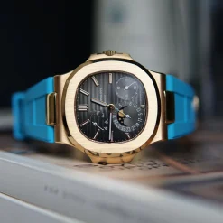 Blue Curved End Vulcanized Rubber Strap for Patek Philippe Nautilus - Image 4