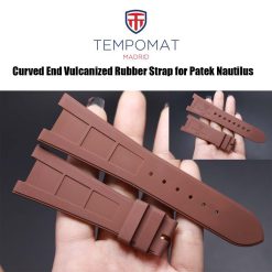 Brown Curved End Vulcanized Rubber Strap for Patek Philippe Nautilus