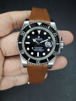 Alternative view of Brown Curved End FKM Deployant Rubber for Rolex 20mm