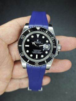 Alternative view of Blue Curved End FKM Deployant Rubber for Rolex 20mm