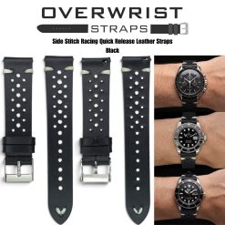 Black Side Stitch Racing Quick Release Leather Straps