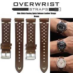 Brown Side Stitch Racing Quick Release Leather Straps