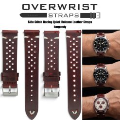 Burgundy Side Stitch Racing Quick Release Leather Straps