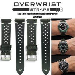 Dark Green Side Stitch Racing Quick Release Leather Straps