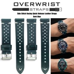 Dark Blue Side Stitch Racing Quick Release Leather Straps