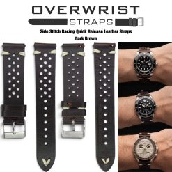 Dark Brown Side Stitch Racing Quick Release Leather Straps