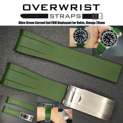 Olive Green Curved End FKM Deployant Rubber for Rolex 20mm