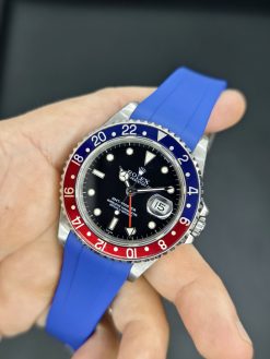 Alternative view of Blue FKM U-Shape Rubber with Guide Lock Buckle for Rolex Sport 20mm