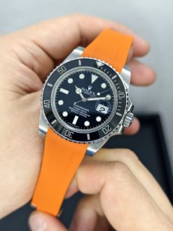 Alternative view of Orange FKM U-Shape Rubber with Guide Lock Buckle for Rolex Sport 20mm