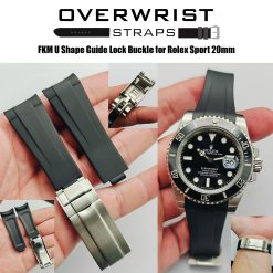 Black FKM U-Shape Rubber with Guide Lock Buckle for Rolex Sport 20mm