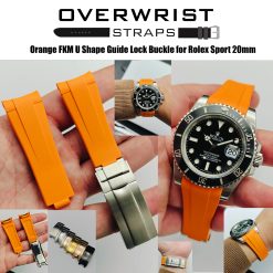 Orange FKM U-Shape Rubber with Guide Lock Buckle for Rolex Sport 20mm