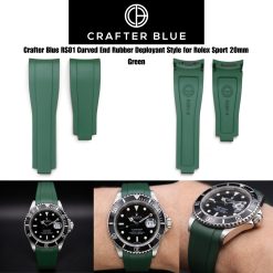 Crafter Blue RS01 Green Curved End Rubber Deployant Style for Rolex Sport 20mm