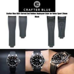 Crafter Blue RS01 Black Curved End Rubber Deployant Style for Rolex Sport 20mm