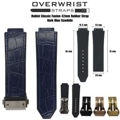 Dark Blue Cowhide Rubber Straps for Hublot Classic Fusion 42mm