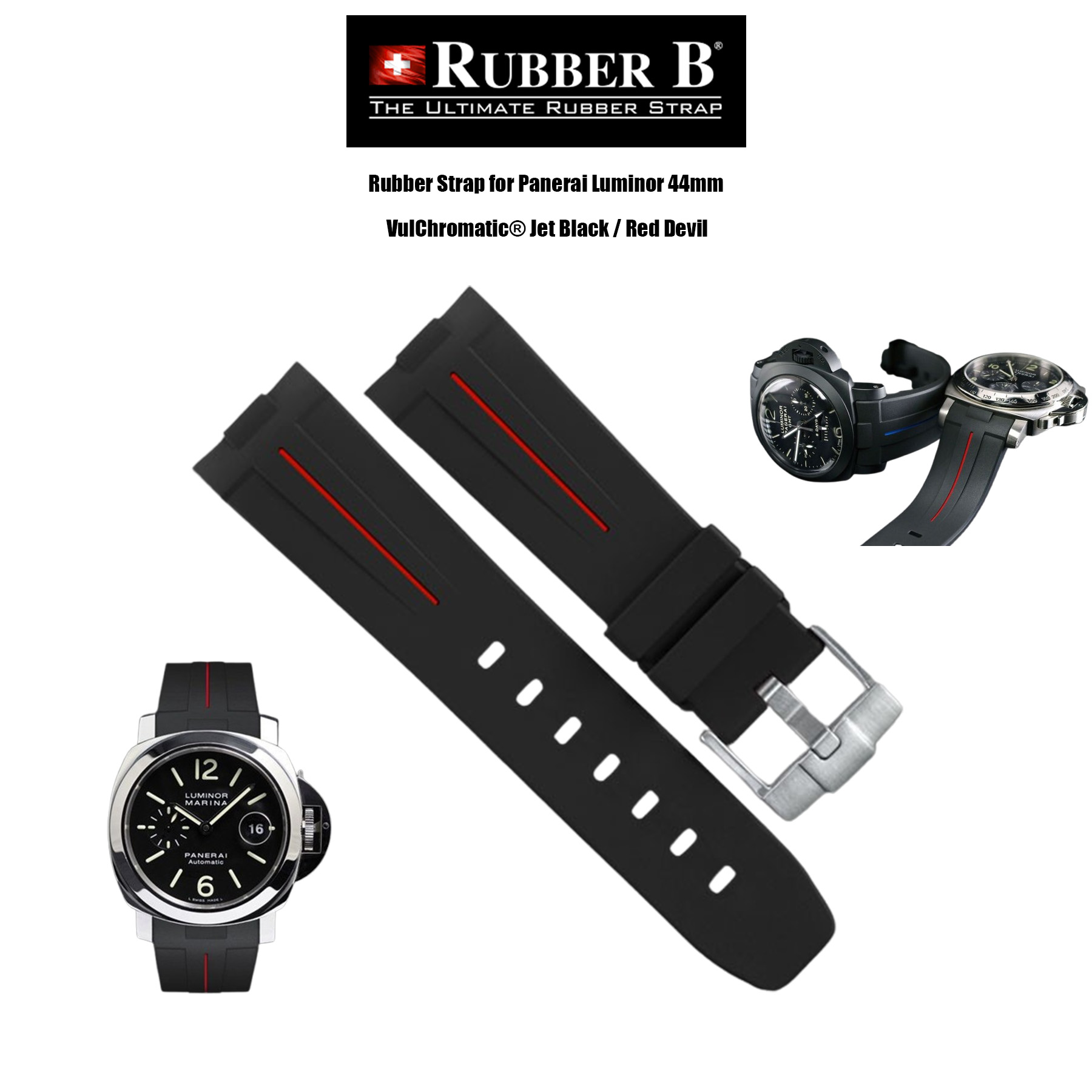 Rubber B VulChromatic® Jet Black / Red Devil Rubber Strap for Panerai Luminor 44mm