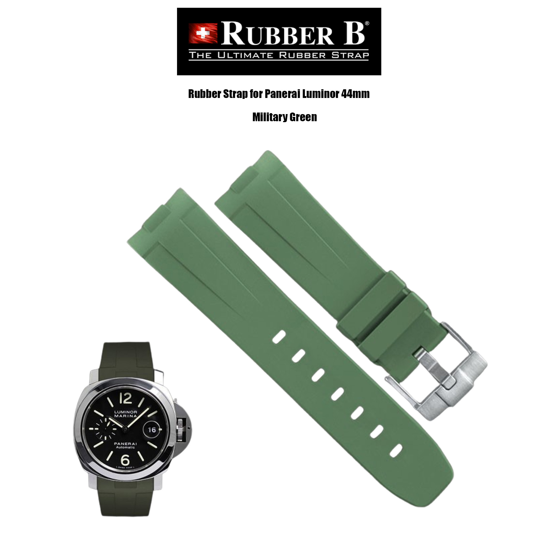 Rubber B Military Green Rubber Strap for Panerai Luminor 44mm