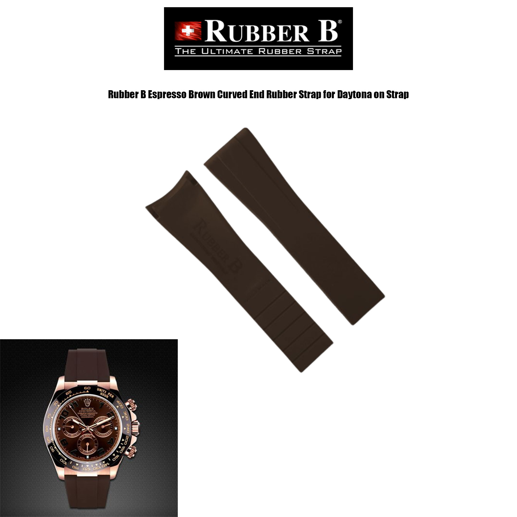 Rubber B Espresso Brown Curved End Rubber Strap for Daytona on Strap