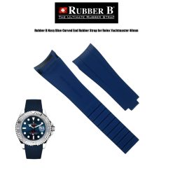 Rubber B Navy Blue Curved End Rubber Strap for Rolex Yachtmaster 40mm