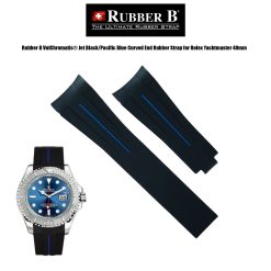 Rubber B VulChromatic® Jet Black/Pacific Blue Curved End Rubber Strap for Rolex Yachtmaster 40mm