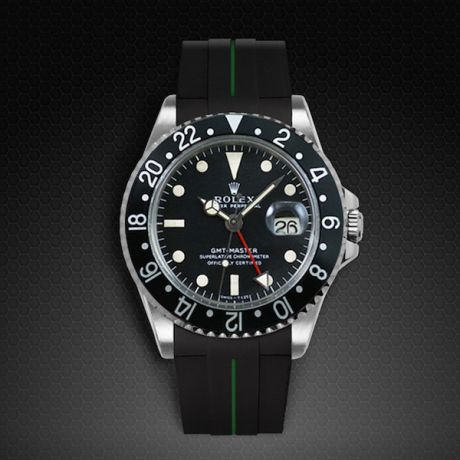 Rubber B VulChromatic® Jet Black/Forest Green Curved End Rubber Strap for Rolex GMT Master (non-ceramic) - Image 2