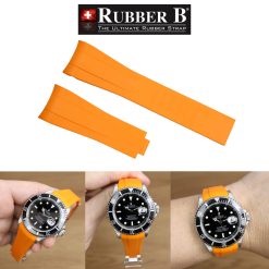 Rubber B Mandarin Orange Curved End Rubber for Submariner 40mm (Non Ceramic) and Ceramic 40mm with Oyster Clasp