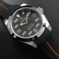 Alternative view of Rubber B VulChromatic® Jet Black/Mandarin Orange Curved End Rubber for Rolex Air-King 40mm 116900
