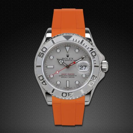 Rubber B Mandarin Orange Curved End Rubber Strap for Rolex Yachtmaster 40mm - Image 2