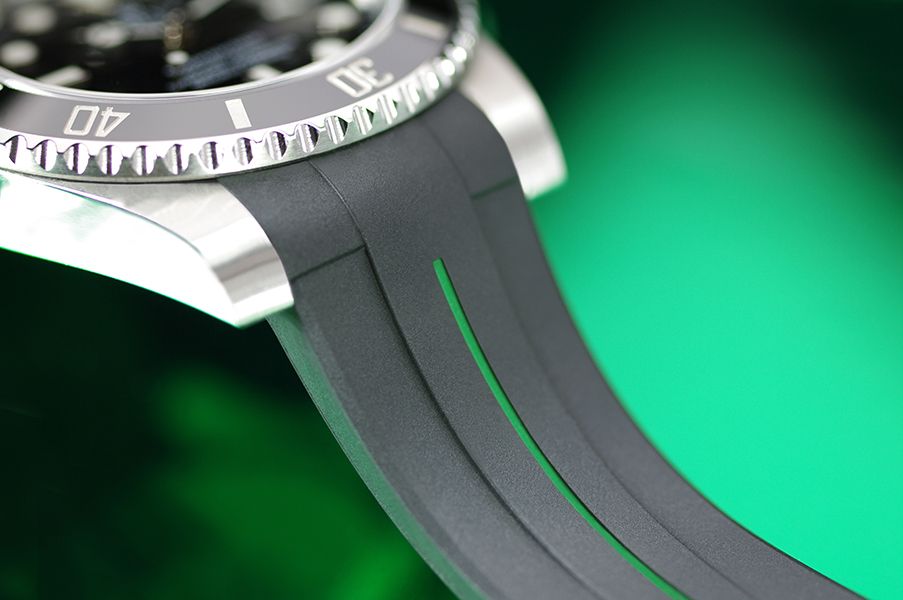 Rubber B VulChromatic® Jet Black/Forest Green Curved End Rubber for Submariner 40mm (Non Ceramic) and Ceramic 40mm with Oyster Clasp - Image 14