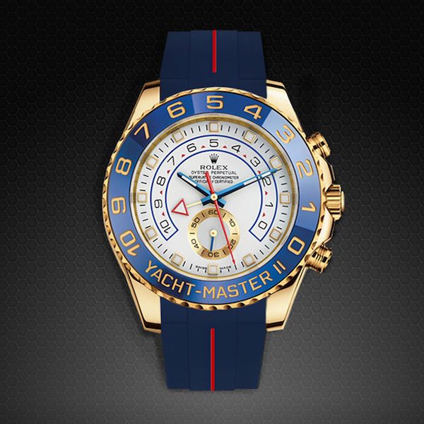 Rubber B VulChromatic® Hi-Rise Navy Blue/Red Devil Curved End Rubber for Rolex Yachtmaster II 44mm - Image 5