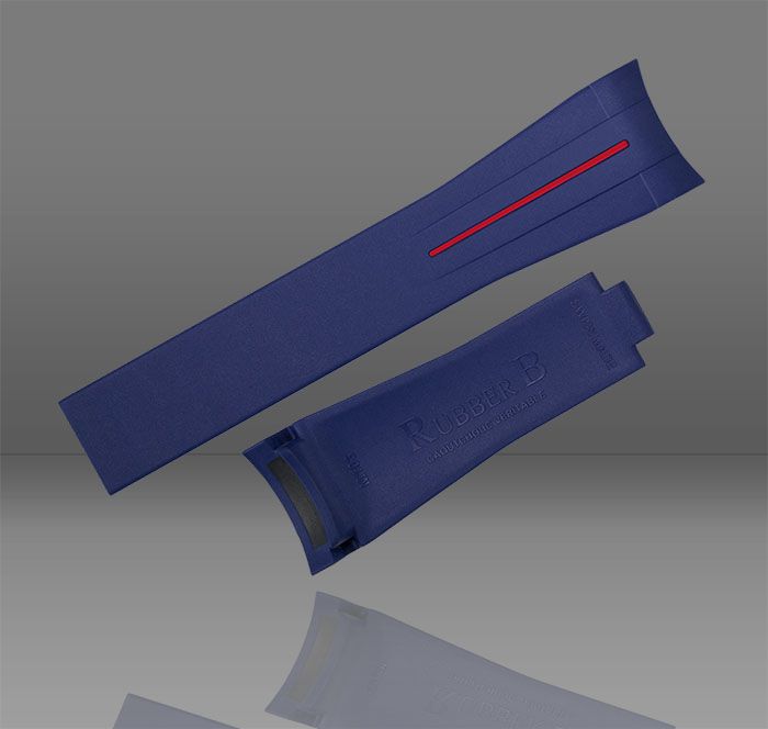 Rubber B VulChromatic® Hi-Rise Navy Blue/Red Devil Curved End Rubber for Rolex Yachtmaster II 44mm - Image 4