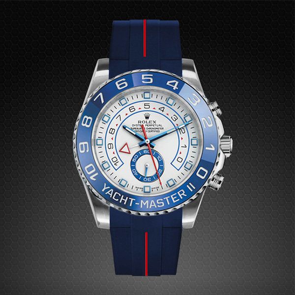 Rubber B VulChromatic® Hi-Rise Navy Blue/Red Devil Curved End Rubber for Rolex Yachtmaster II 44mm - Image 2