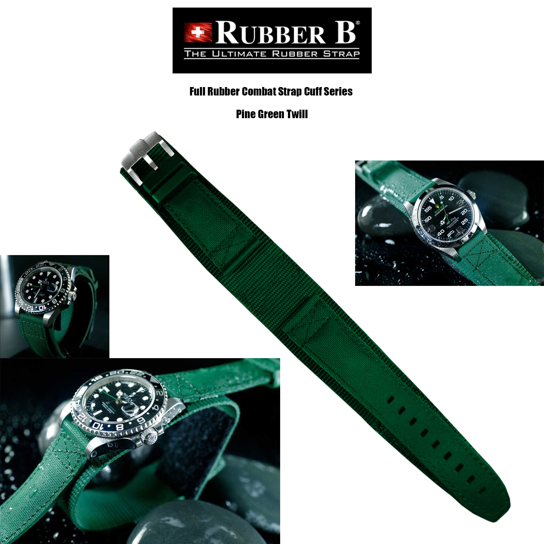 Pine Green Full Rubber Combat Strap Cuff Series